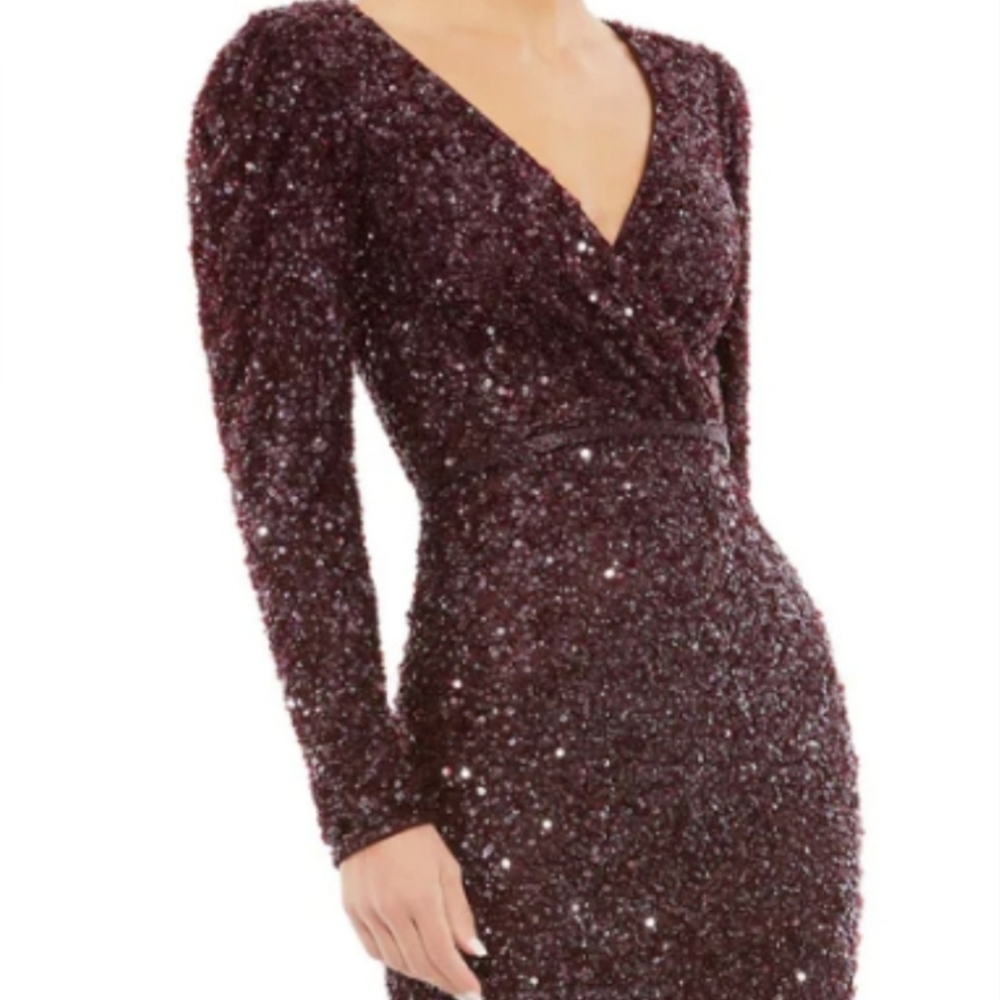 MAC DUGGAL 5510 Sequined Surplice Longsleeve Gown Mahogany Sz 8 NWT - Picture 5 of 10